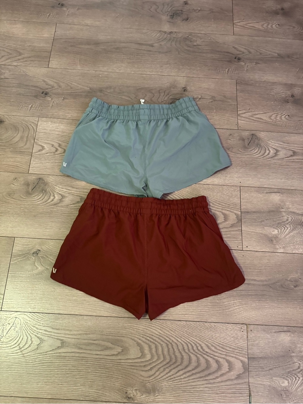 Vuori Women's Athletic Shorts - Light Blue & Brick Red - Picture 3 of 6